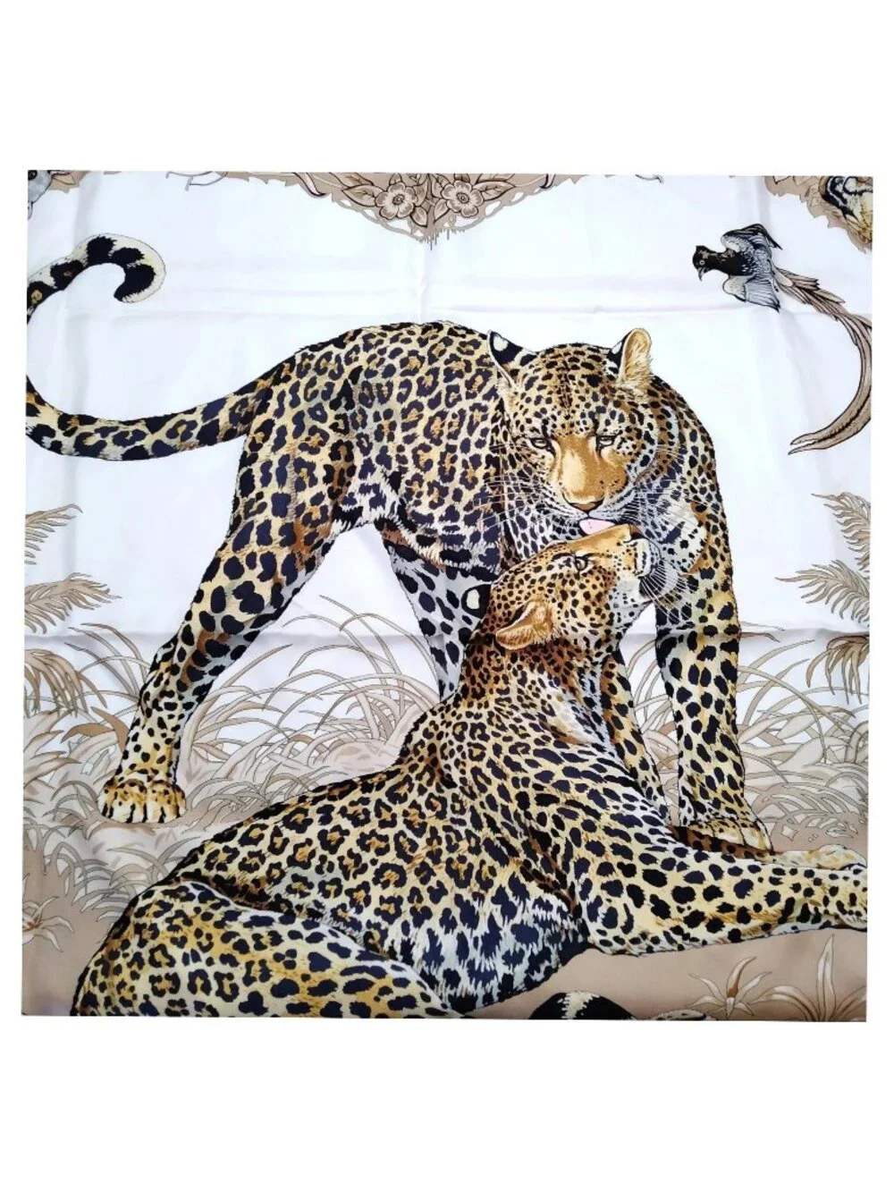 Authentic Hermès Jungle Love Carré 90 Silk Scarf White Animal Print